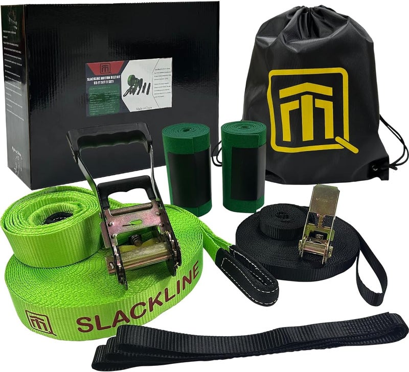 QTM Slackline Kit | 73ft Line with Tree Protectors, Overhead and Arm Training Strap | Drawstring Bag and Instruction Manual | Easy for Beginners, Kids and Adults - Image 1